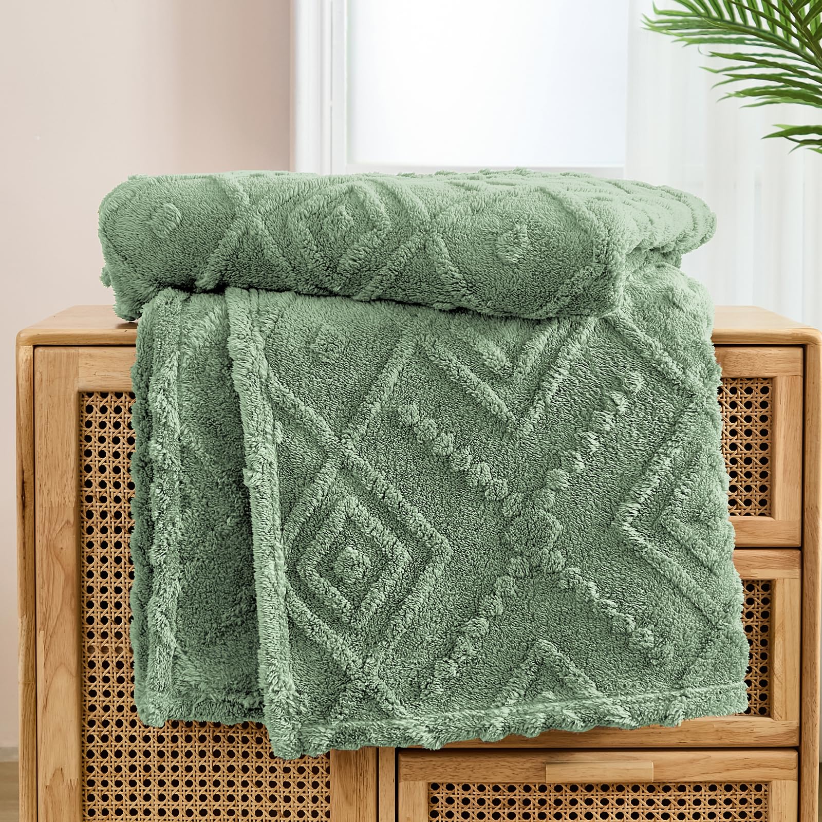 WONGS BEDDING Kuscheldecke Flauschig 220x240 Grün Decken, Creme Wohndecke Warme Fleecedecke Weiche Sofadecke Couchdecke für Bett Sofa Büro Mädchen Küche, Haushalt & Wohnen