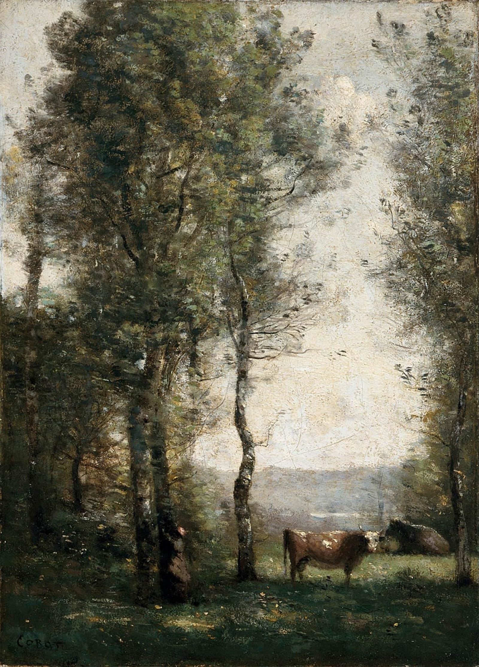 POSTERIIk Famous Print Pop Art Wall Art Graffiti Wooded landscape with cows in a clearing by Jean Baptiste Camille Corot Art Prints for Home Decor 60x90cm