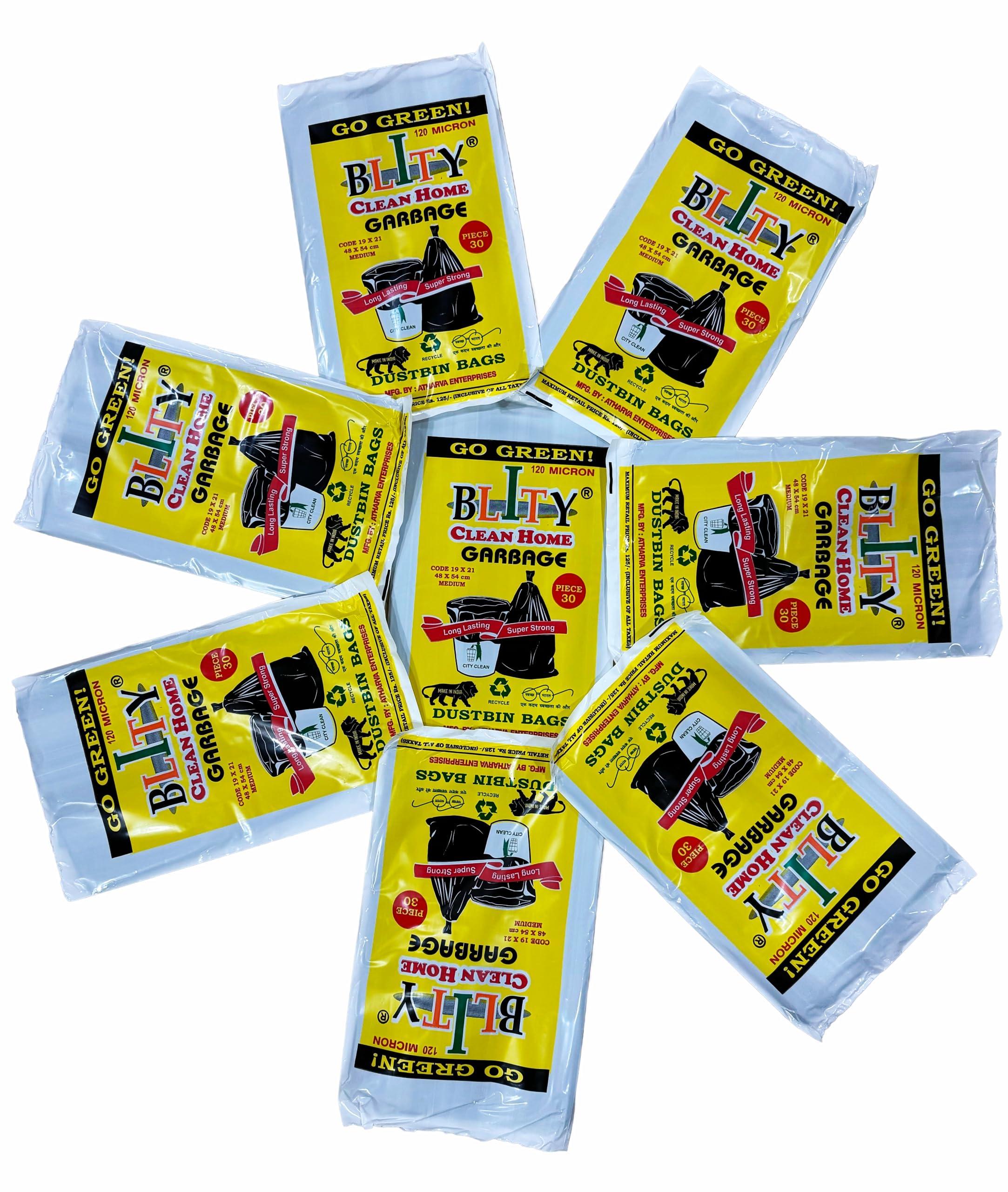 BLITY Plastic Garbage Bags | Dustbin Bags Medium Size | Black | 19 X 21 Inch | 8 Packs Of 30 Pcs | Total 240 Pcs Garbage Bags Medium Size, 240 Count