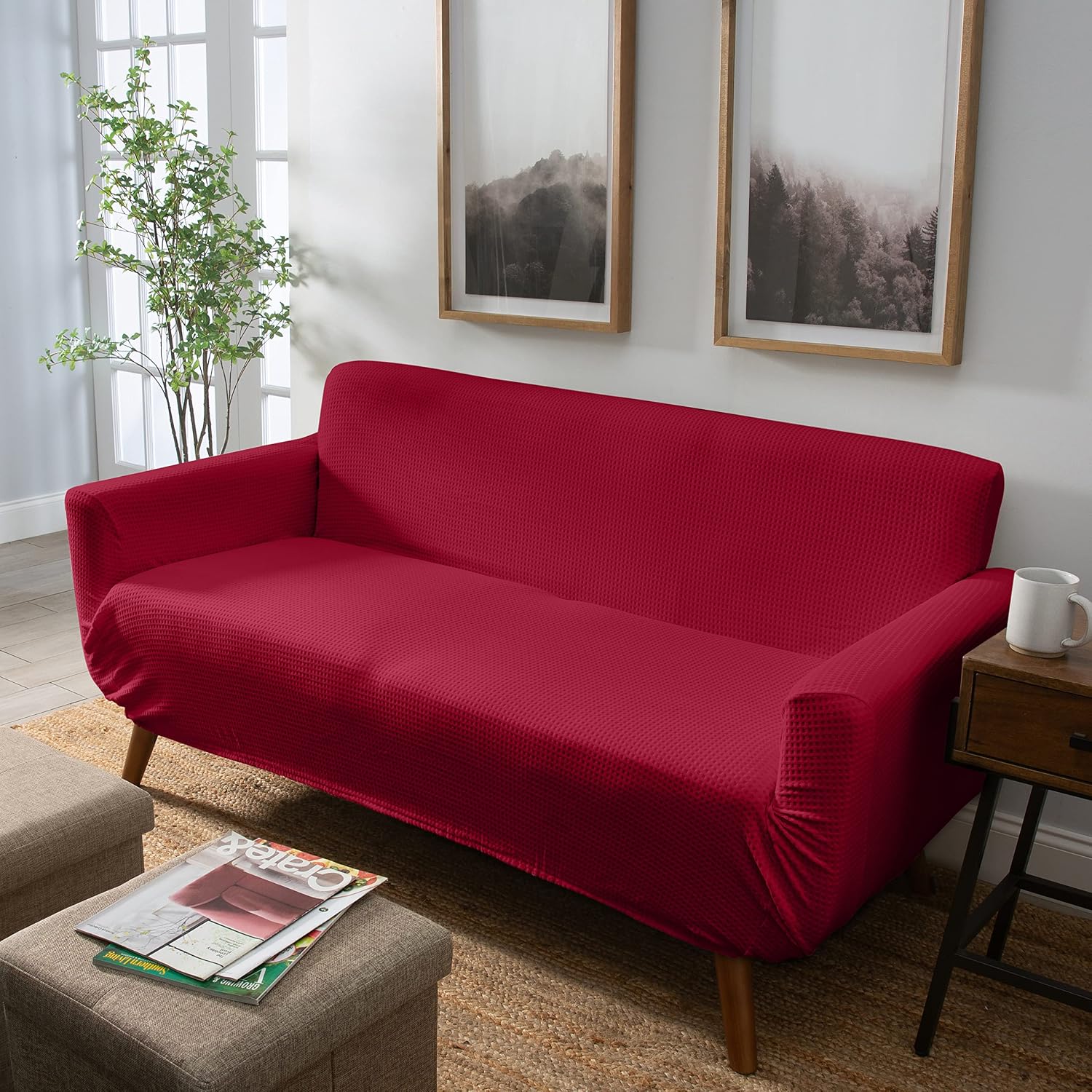 Home Details Stretch Furniture Protector Slipcover, Good for Dog Hair, Dust & Spills, Machine Washable, Love Seat, Burgundy