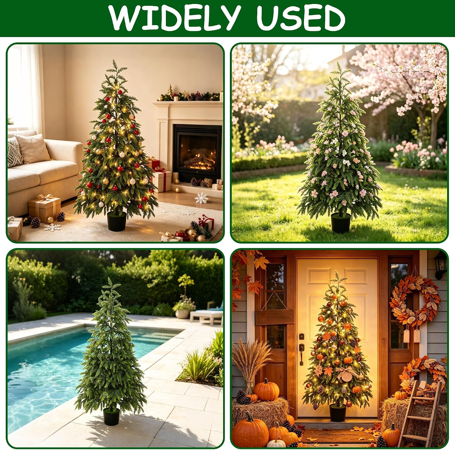 Cllayees 5FT Cedar Christmas Tree with Lights Artificial Potted Tree | Timer, 120 LEDs, Lighted Fake Trees, Front Porch Outdoor Indoor Decor, Christmas Decorations for Home Garden
