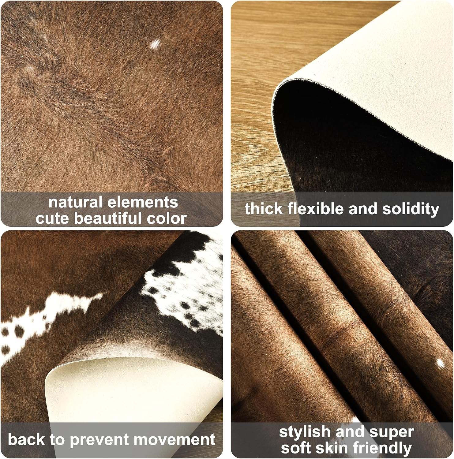 Cowhide Rug 4.7 x 5.2 Feet, Cow Hide Durable No-Slip Backing image 3