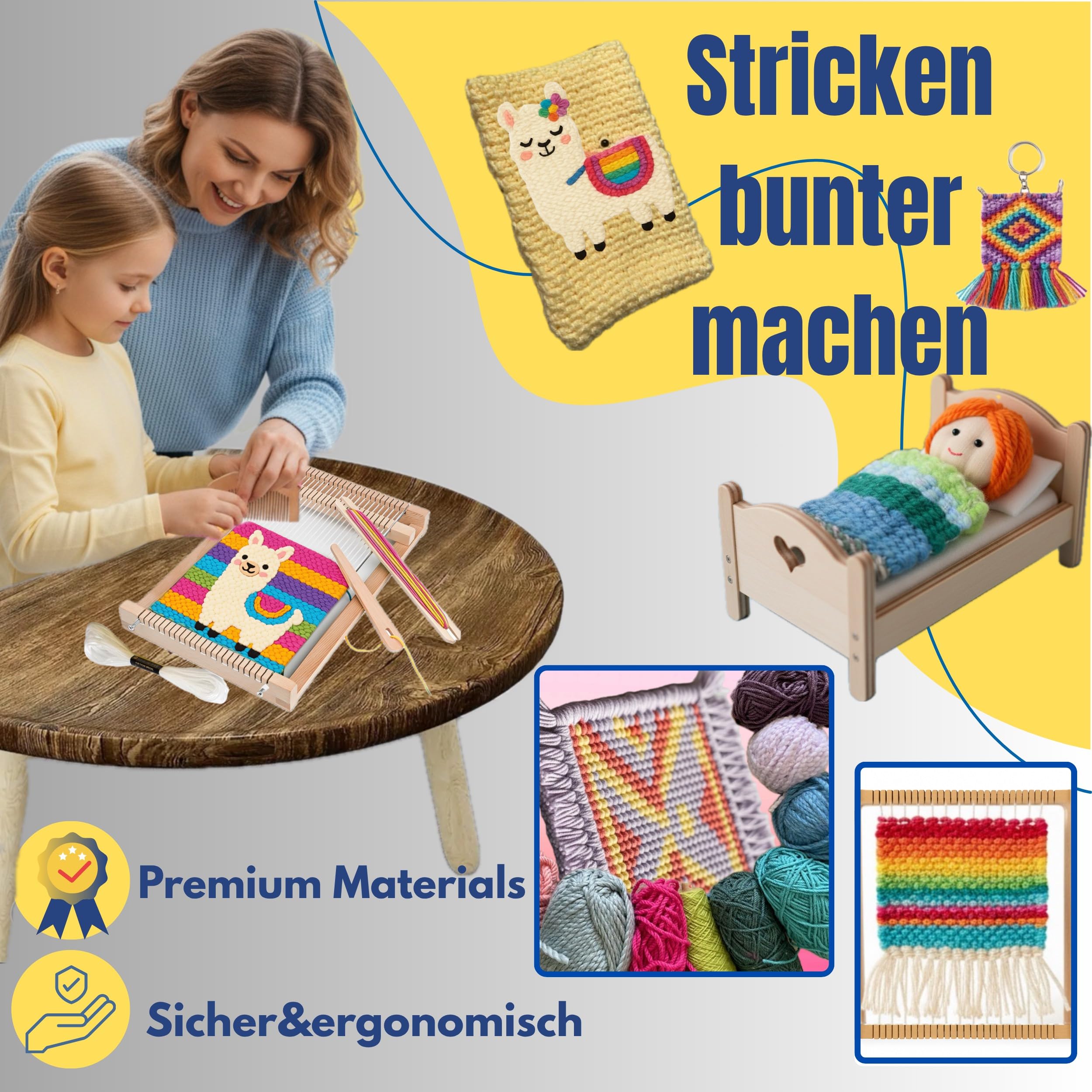 ZENOMORI Premium Webrahmen für Kinder ab 4 Jahre zum Weben und Stricken -DIY Holz Webstuhl Kreatives-Bastelset 29x19cm mit farbiger Wolle Schulwebrahmen für Anfänger und Schüler