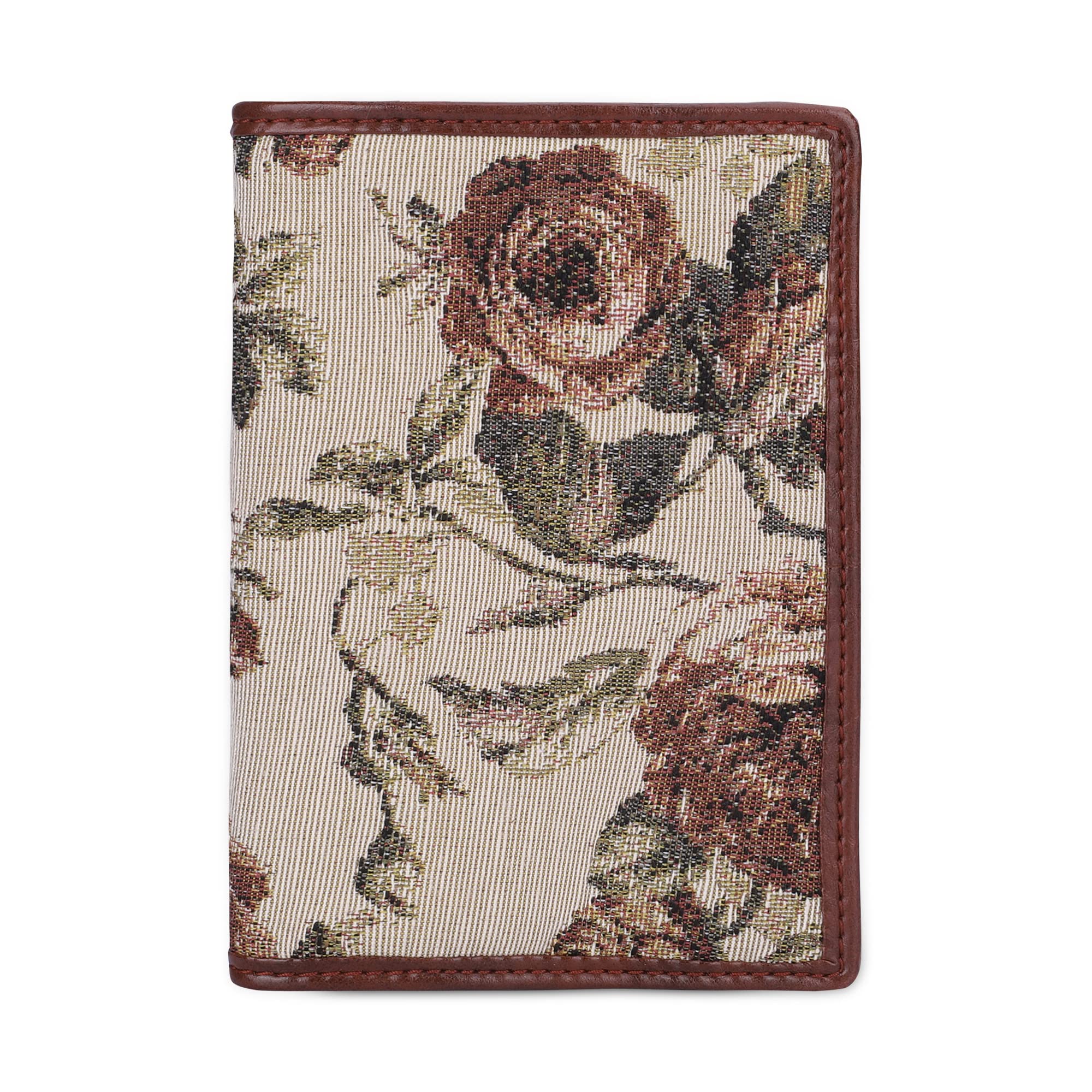Glamour Fold Series Tapestry Fabric & Faux Leather Unisex Passport Wallet Travel Document Organizer (Brown-Floral)-image-11