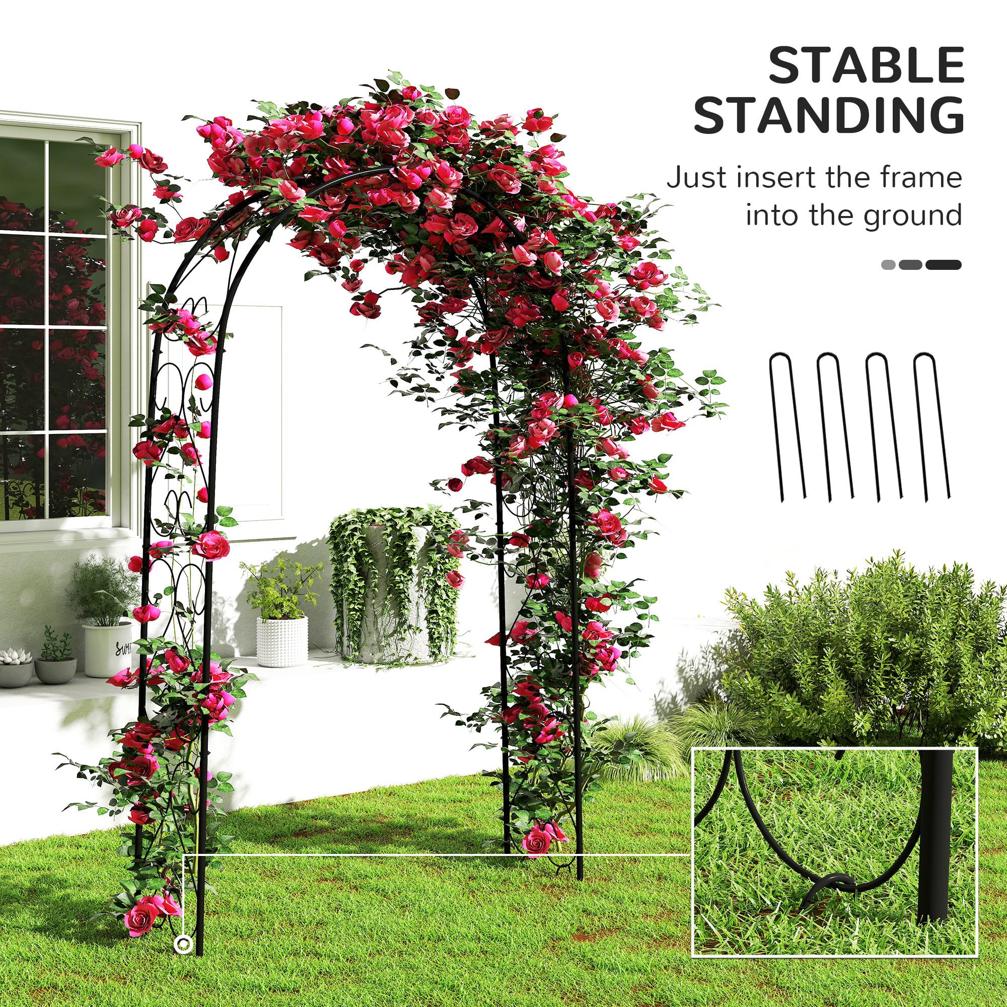 Outsunny Steel Garden Arch Trellis, 7.5FT High x 4FT Wide