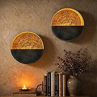 NativeSkins Eclipse Wall Sconces Set of 2 - 6.5" Antique Nickel Gold Leaf Tea Light Holders for Bedroom Hallway Glow