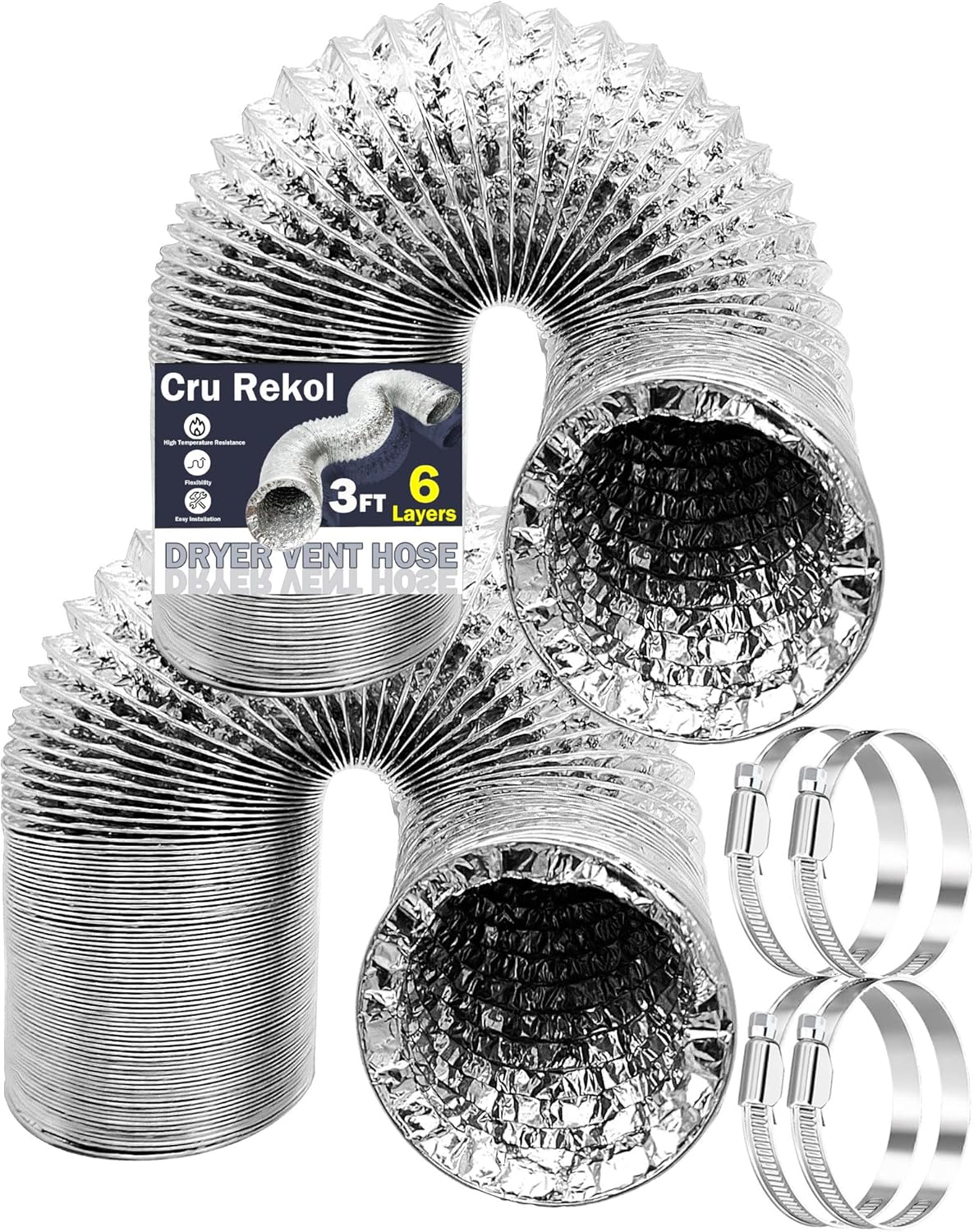 4 Inch Flexible Dryer Vent Hose,2 Pack 3FT 6-Layer Short Aluminum Dryer Heavy Dryer Exhaust Duct Hose for Tight Spaces