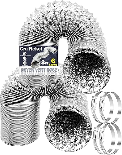 4 Inch Flexible Dryer Vent Hose,2 Pack 3FT 6-Layer Short Aluminum Dryer Heavy Dryer Exhaust Duct Hose for Tight Spaces