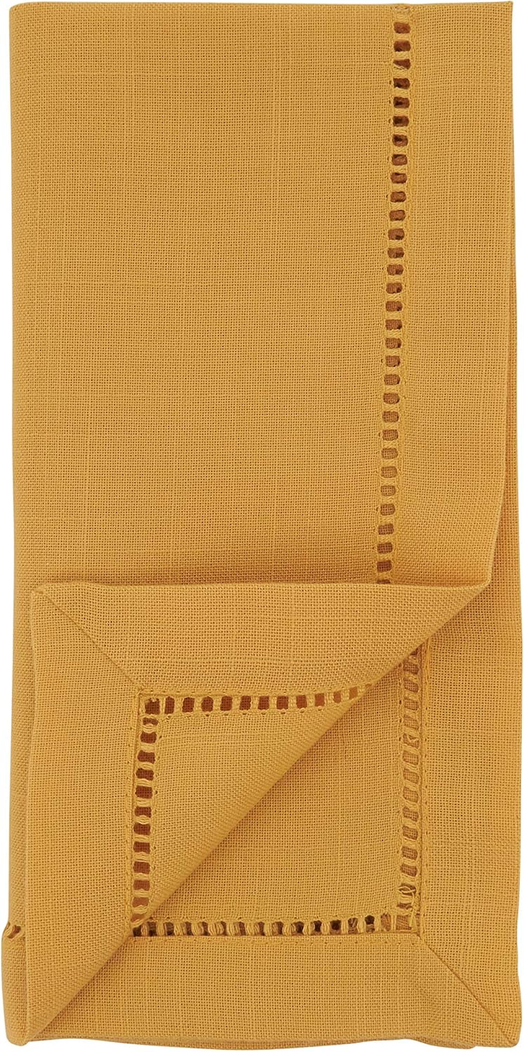 Saro Lifestyle Dinner Napkin with Hemstitched Border (Set of 12), Mustard, 20"
