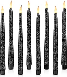 Rhytsing Black Glitter 11" Flameless Taper Candles with Timer Function, Battery Operated Candles for Halloween - Set of 8