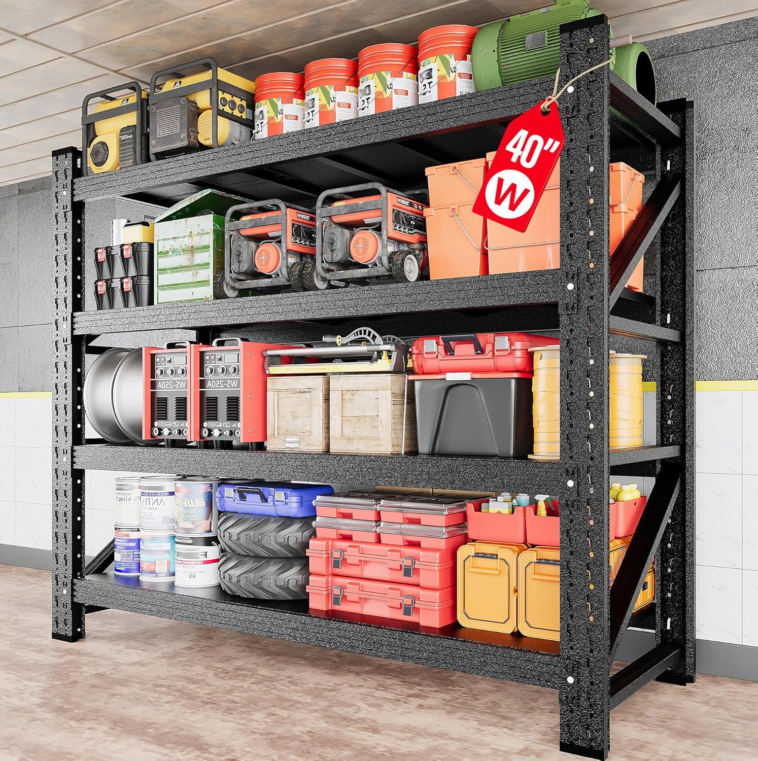 2000LBS Heavy Duty Garage Shelving Units,40" Wide & Deep Storage Shelves,Metal Garage Shelves,Large Storage Rack,Steel Shelf,Industrial Shelving for Shop,Warehouse,Basement,40" W x 20" D x 60" H