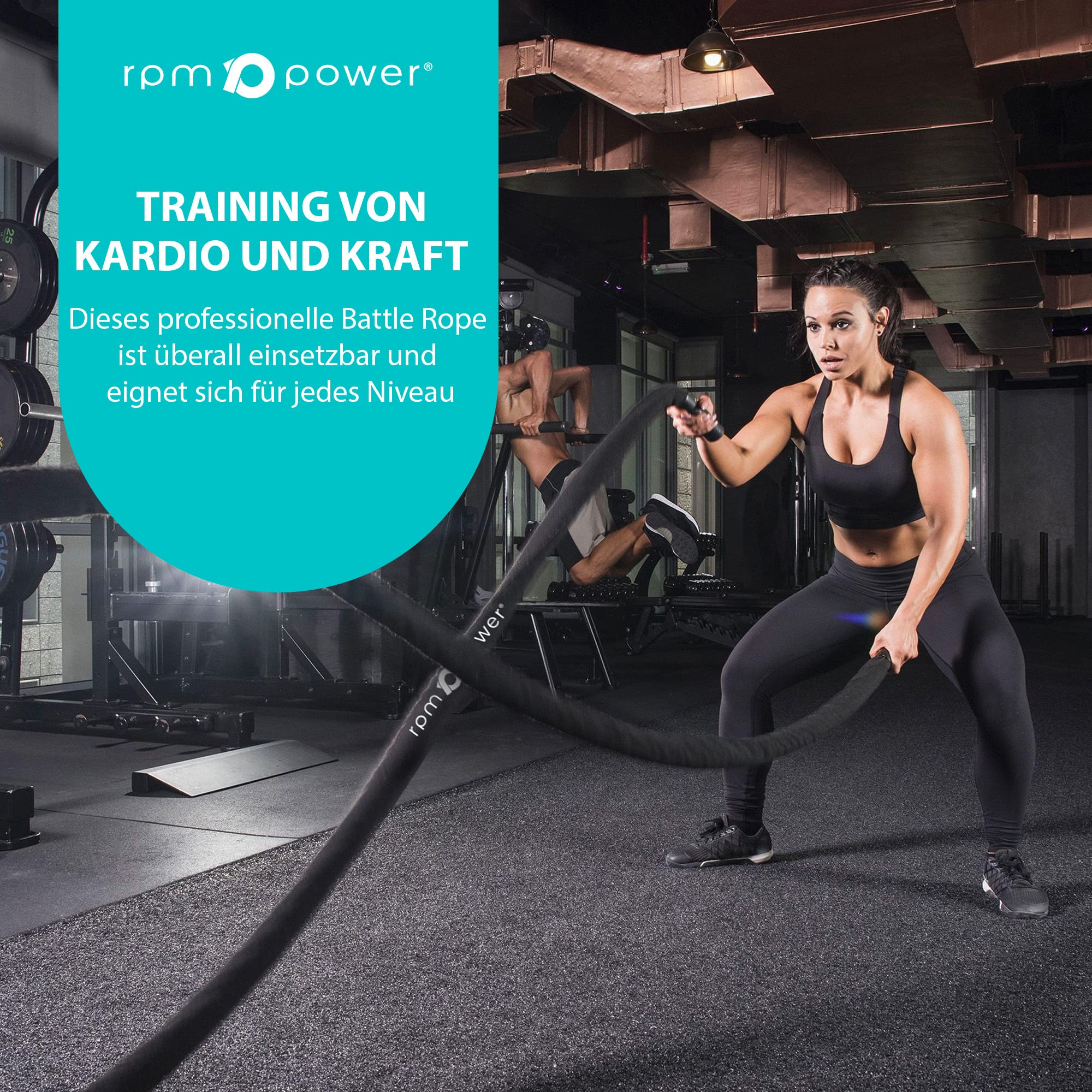 RPM Power Battle Rope - Fitness, Muskelstärkungsseil für Bodybuilding-Workouts - inklusive Anker (15 Metre)
