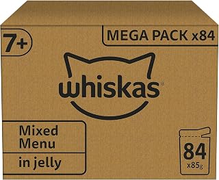 Whiskas 7+ Senior Mixed Selection in Jelly 84 Pouches, Senior Wet Cat Food, Megapack (84 x 85 g)