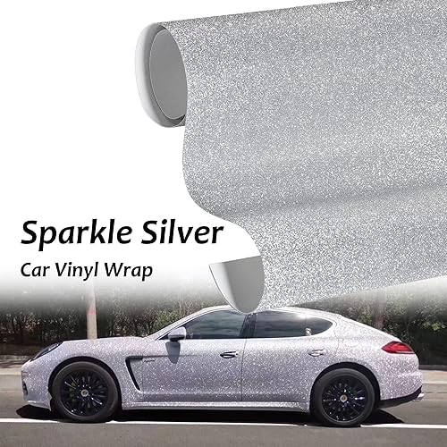 Miniatura 8 de Rollo de vinilo plateado brillante para automóvil, con acabado de diamante plateado, 11.81 x 78.74 pulgadas
