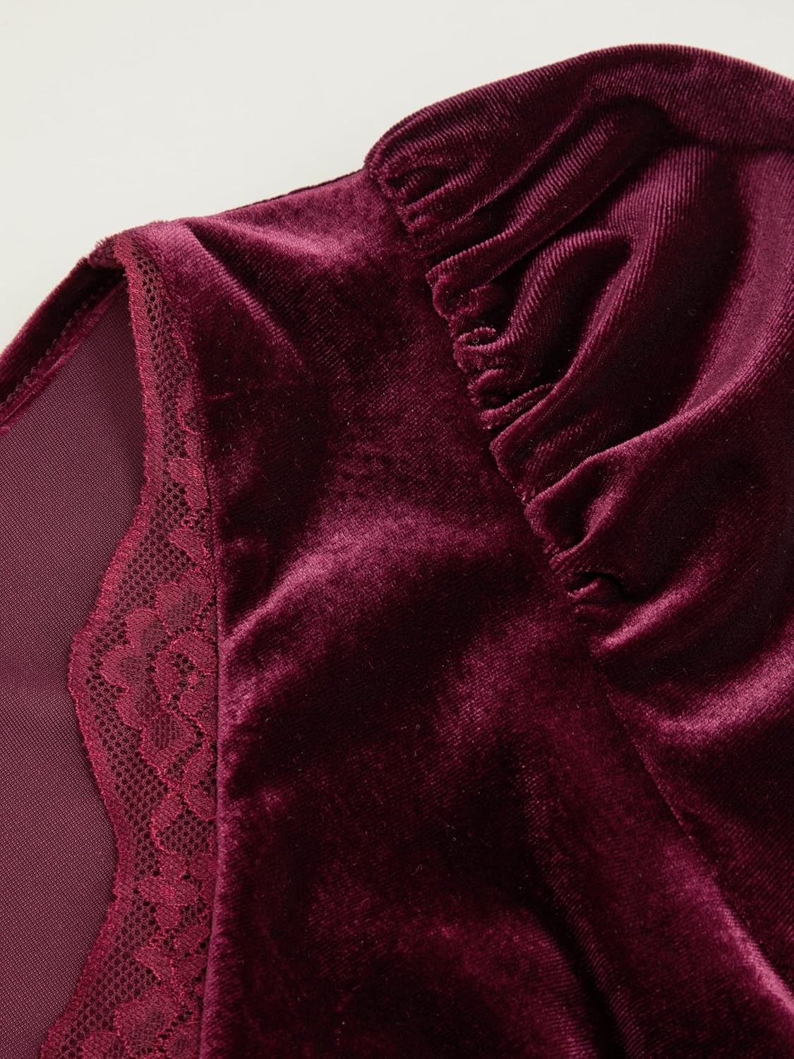 CIDER Velvet Mini Dress with Lace Trim Long Sleeve Dress - Image 3