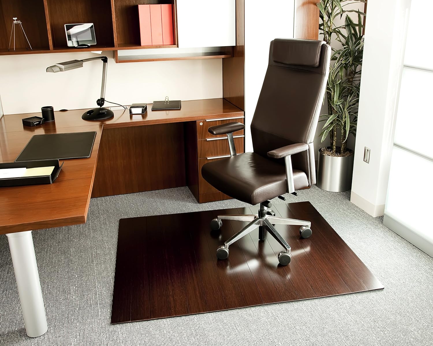 Anji Mountain Deluxe Bamboo Roll-Up Chairmat, 60 x 48-Inch, 8mm Thick, Dark Cherry : Office Products
