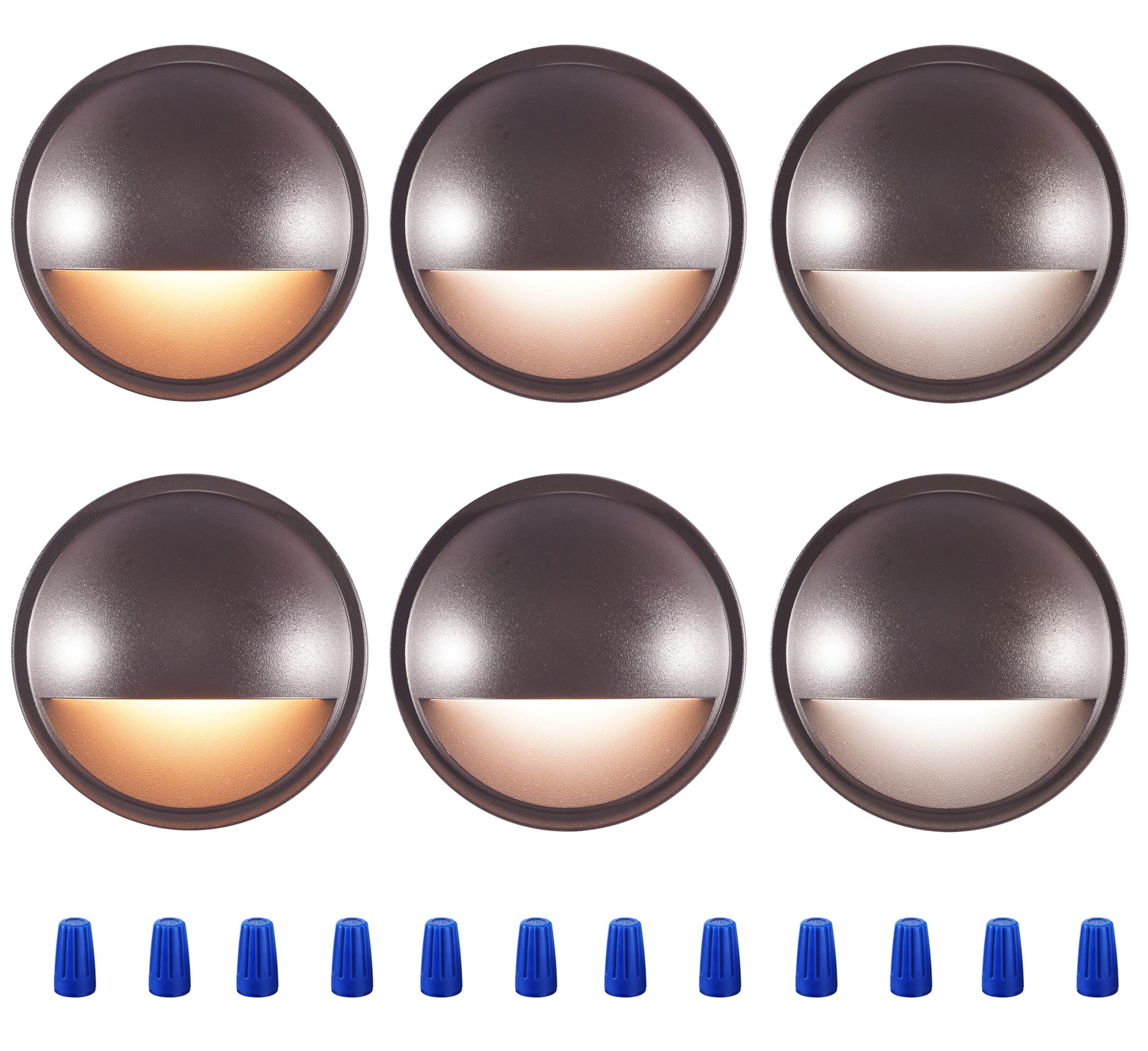 CLOUDY BAY [6 Pack] 3CCT Low Voltage LED Deck Lights Outdoor,2700K/3500K/5000K Selectable,Landscape Step Stair Railing Fence Light Wired,3W,12V-24V AC/DC,Bronze