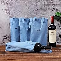 Vista 2 de Bolsa de vino, 10 x 7 x 2 pulgadas, 4 bolsas reutilizables de lona de algodón con etiqueta de cordón
