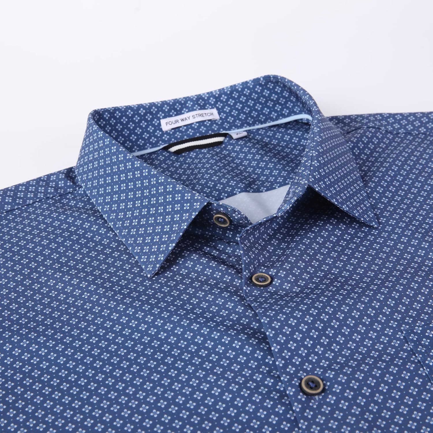 WARHORSEE Mens Casual Button Down Dress Shirts Long Sleeve 4-Way Stretch Collared Printed Business Work Shirt - Image 3