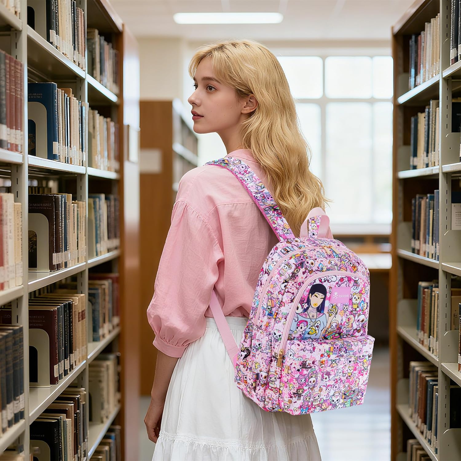 Tokidoki Unicorno Backpack Daily Shoulder Bag Large Capacity Portable Travel Backpack Casual Daypack Cartoon Travel Bag (Hanami Picnic) - Image 8