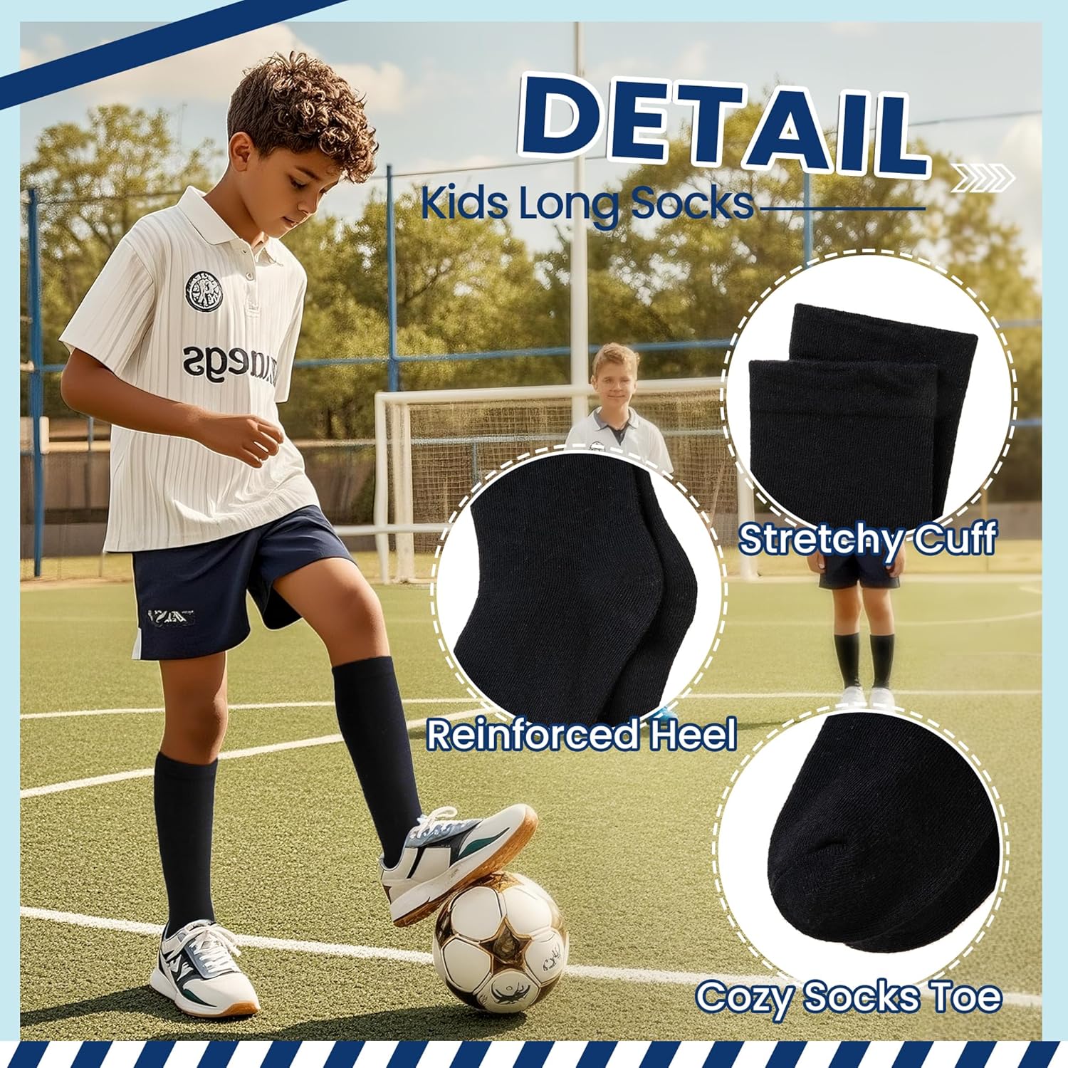 Kids Knee High Socks Boy Girls Cotton School Uniform Breathable Casual Sports Socks 3 Pairs - Image 5