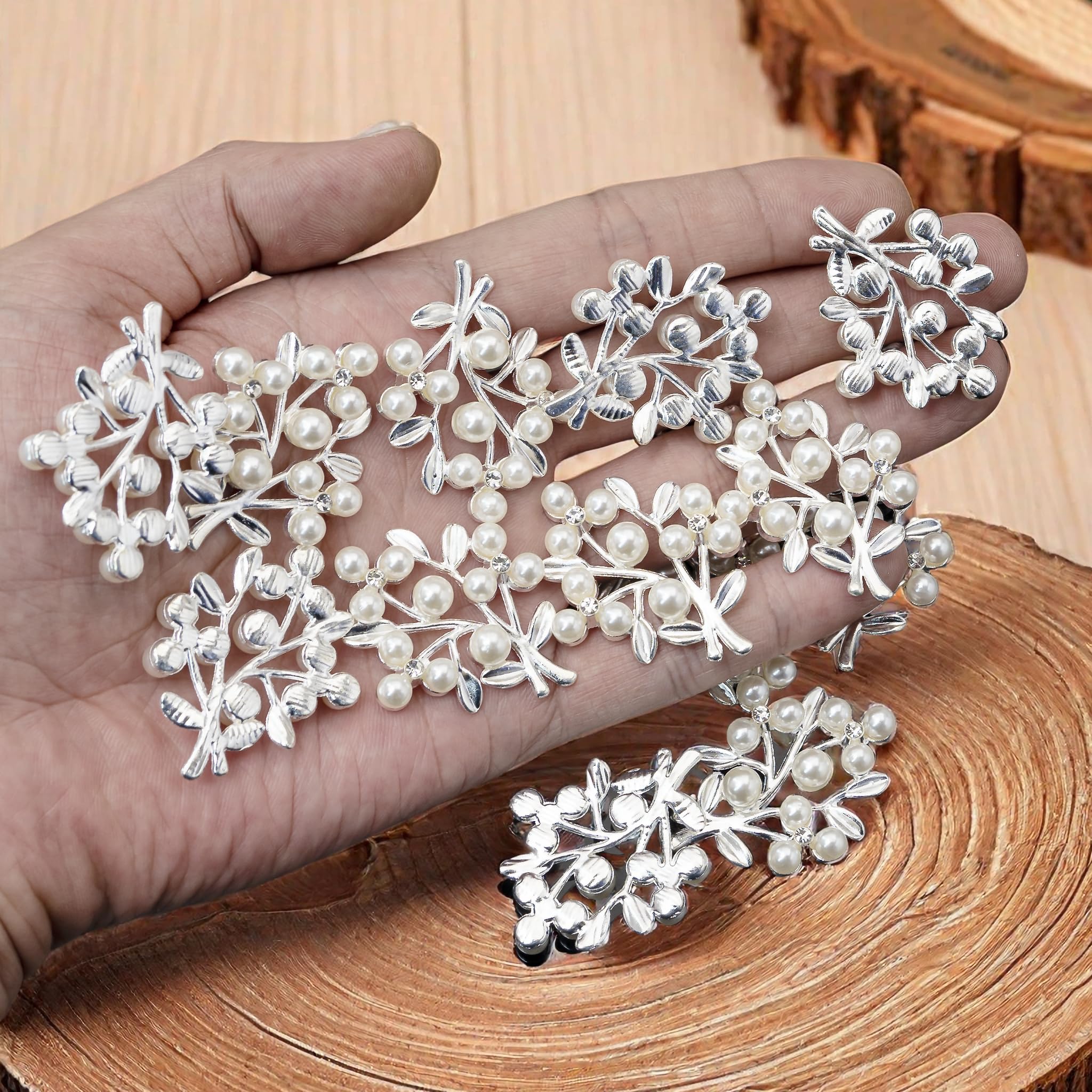 36PCS Gold-Plated Pearl Rhinestone Embellishment Alloy Cuttlefish Leaves Micro-Inlaid Pearl Accessories DIY Handmade Home Decoration Embellishment (