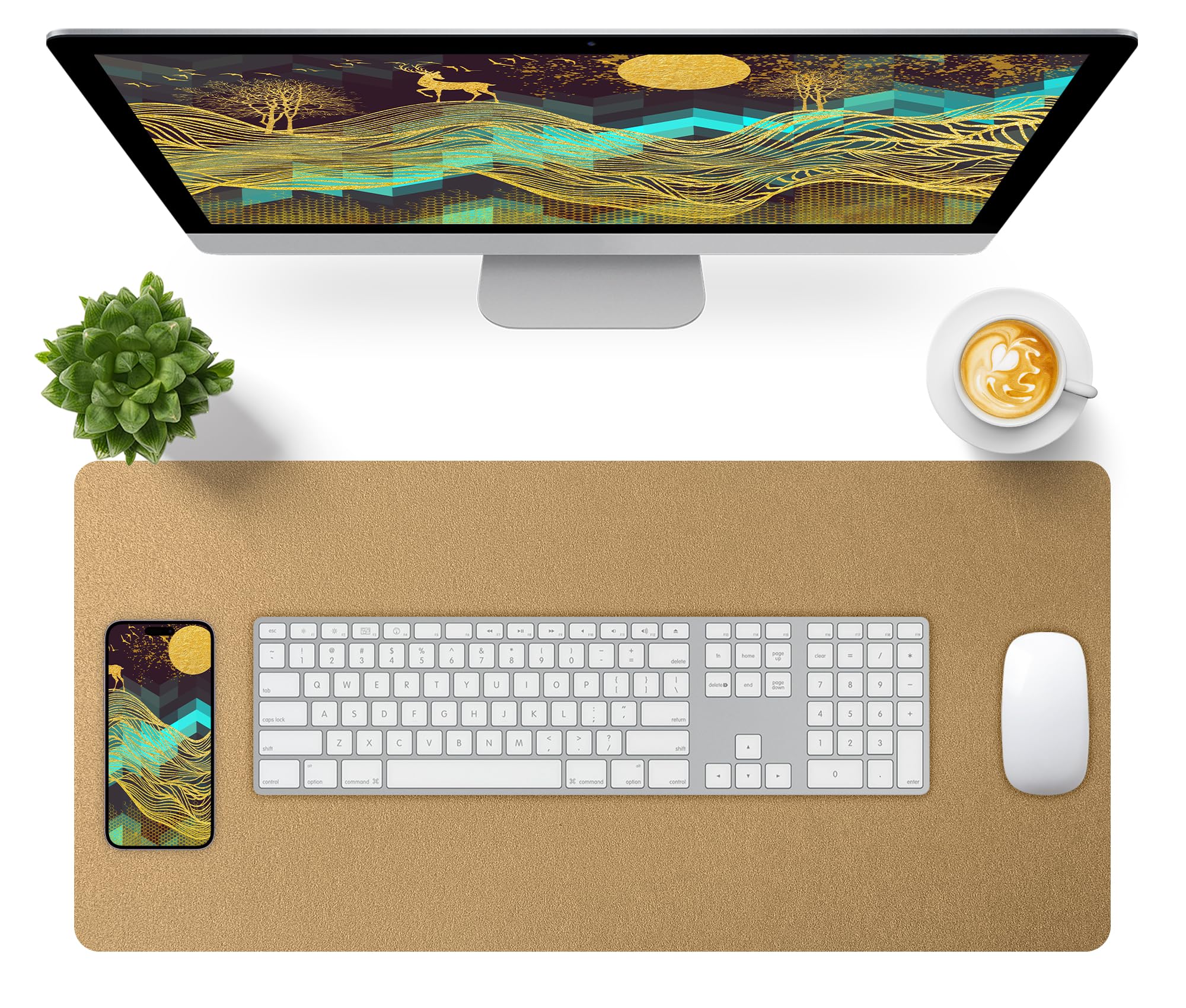 Bloss Leather Desk Mat, Gold Mouse Pad, Non-Slip/Waterproof Desk Pad, Desk Matt for Desktop, Desk Pad Mat for Office Work/Home - Copper Gold(27.6 x 13.8 Inches)