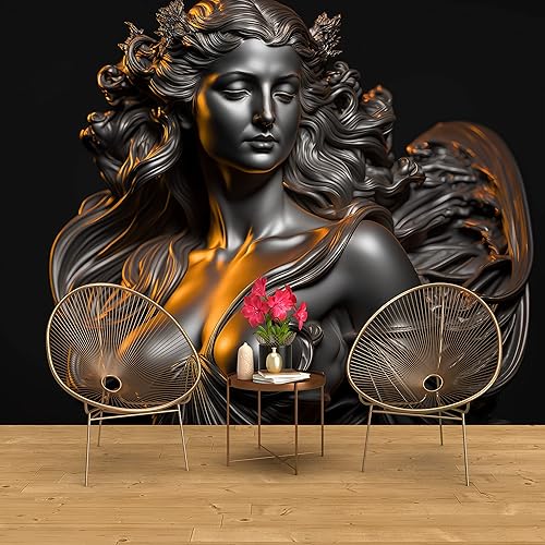 Miniatura 5 de Roman Mythology - Papel tapiz plateado Venus para la oficina y la pared del hogar, fondo oscuro, decoración mural mitológica extraíble y