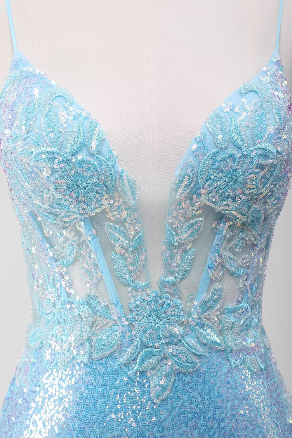 Women's Sequin Mermaid Prom Dresses 2025 Spaghetti Straps V-Neck Lace Applique Formal Evening Dress