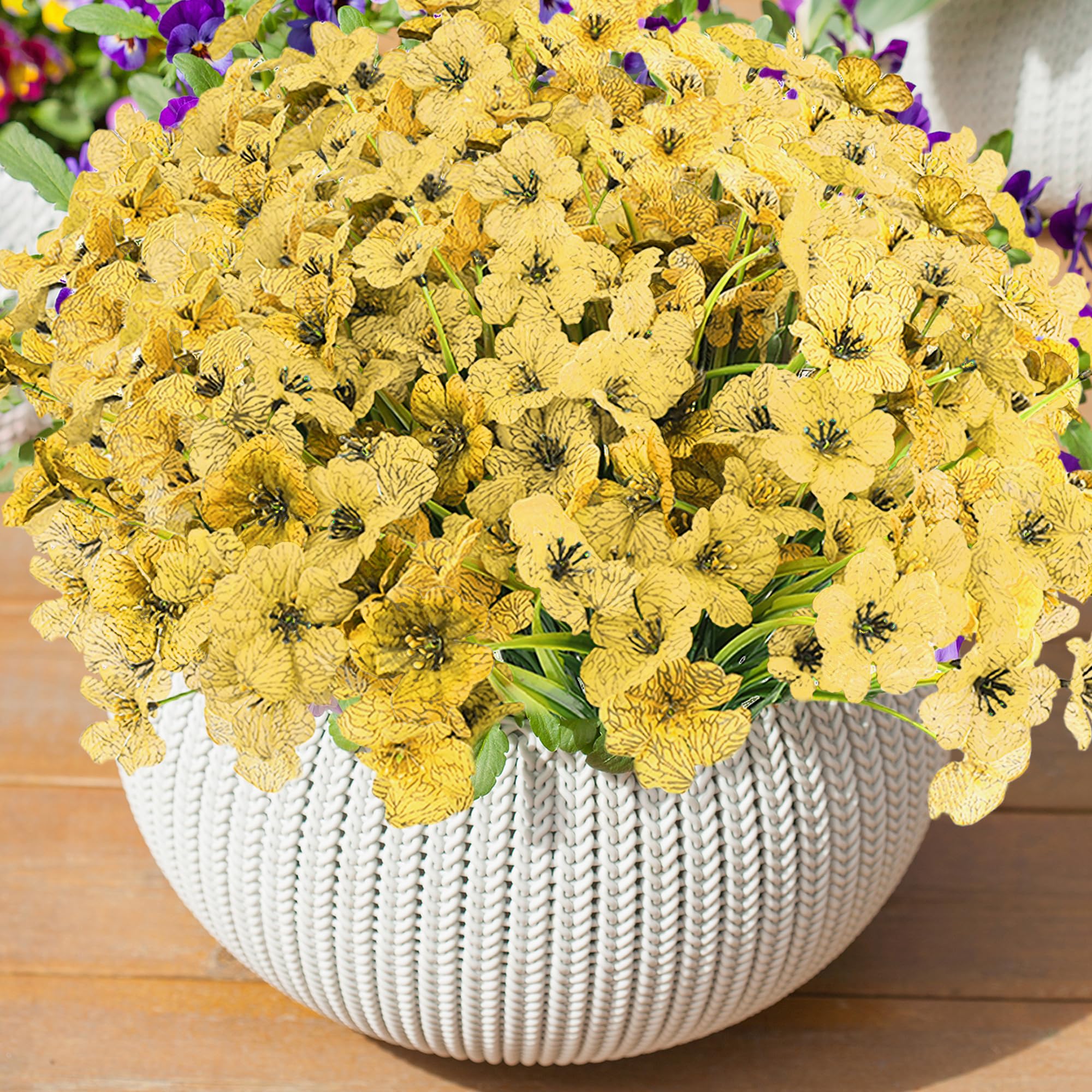 XIANNVXI 16 Bundles Yellow Outdoor Artificial Flowers UV Resistant Silk Fake Faux Garden Plants Decorative Artificial Yellow Flowers for Outdoor Garden Hanging Basket Porch Patio Window Box Balcony