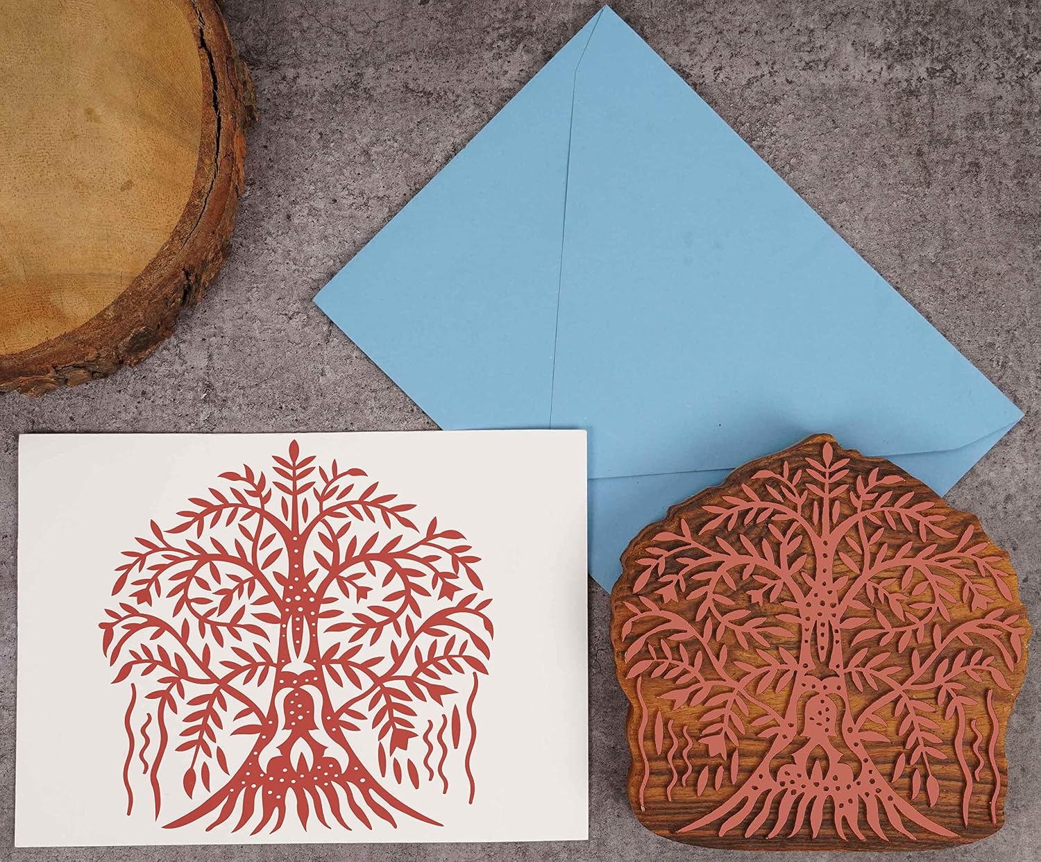 Textile Printing Block Tree Hand Carved Wooden Stamp Wood Block Printing Textile Stamp for Fabric/Pottery Blocks- 5 Inches