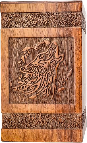 Urna de lobo grabada personalizada de palisandro para cenizas para hombres, urnas de cremación para cenizas humanas, papá adulto, urnas de entierro
