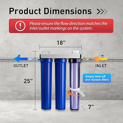 Miniatura 7 de iSpring WCB32+AHPF12MNPT12X2 Sistema de filtro de agua para toda la casa, reduce hasta un 99% de cloro, sistema de filtración de agua de 3 etapas