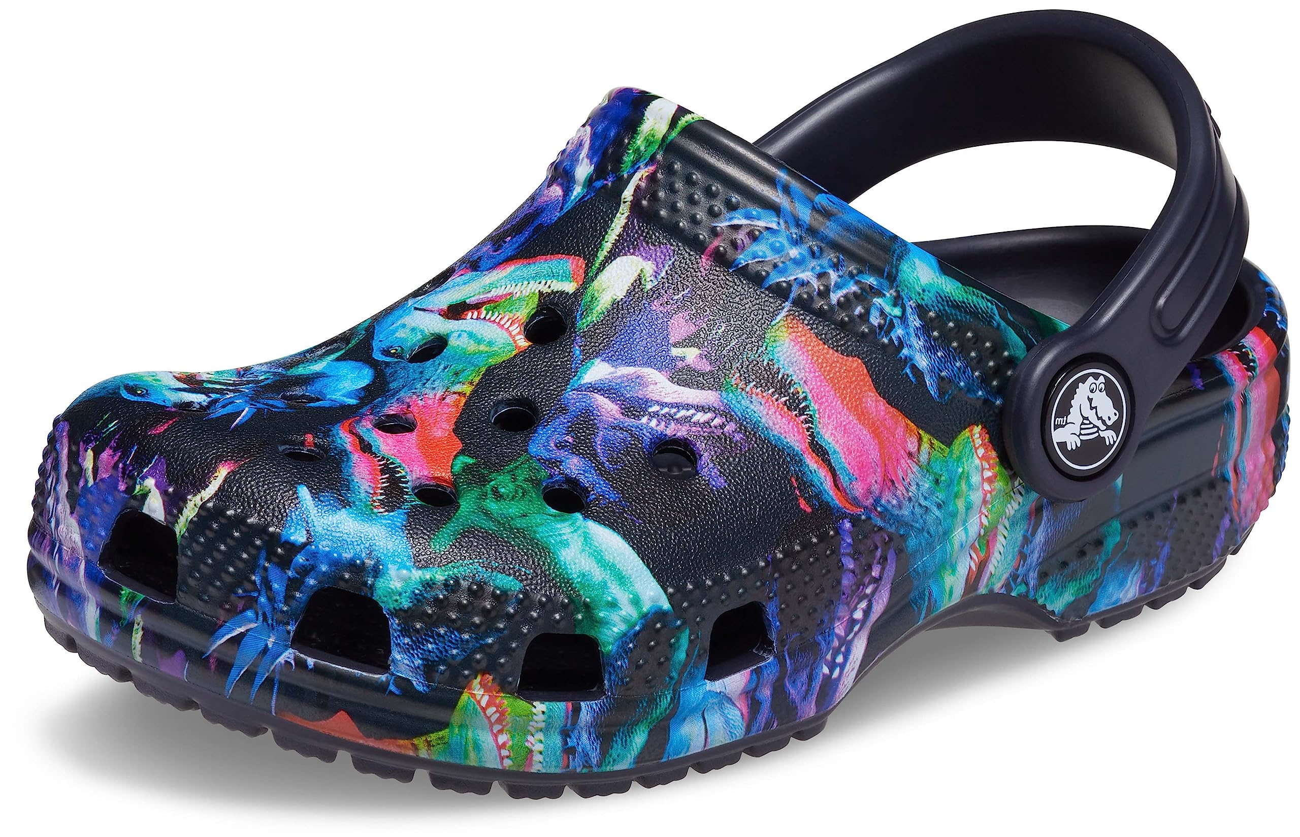 Crocs Unisex-Child Classic Graphic Clog, Deep Navy/Multi, 4 Toddler