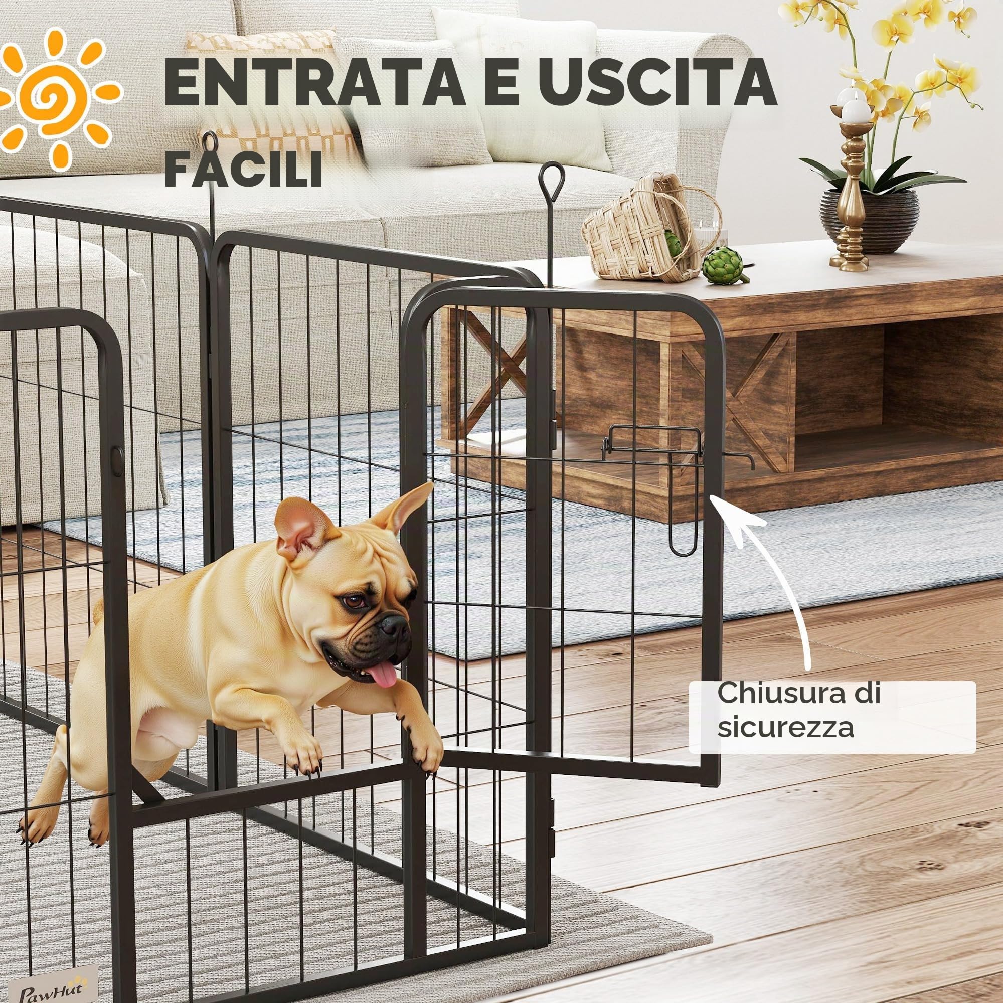PawHut Recinto per cani 12 pannelli Recinto per cuccioli, 60 cm alto Nero | Recinto per cani in acciaio per razze piccole