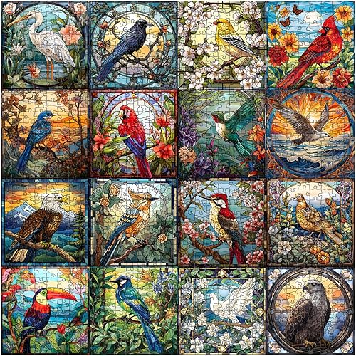 Miniatura 19 de Rompecabezas de Pájaros para Adultos de 1000 Piezas, Lindo Rompecabezas de Edredón de Jardín de Flores de Pájaros, Divertido Rompecabezas Floral con