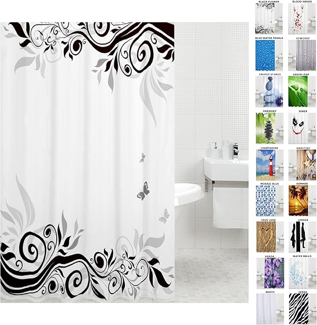 Shower curtain Black Flower 180 x 200 cm Material: 100% Polyester