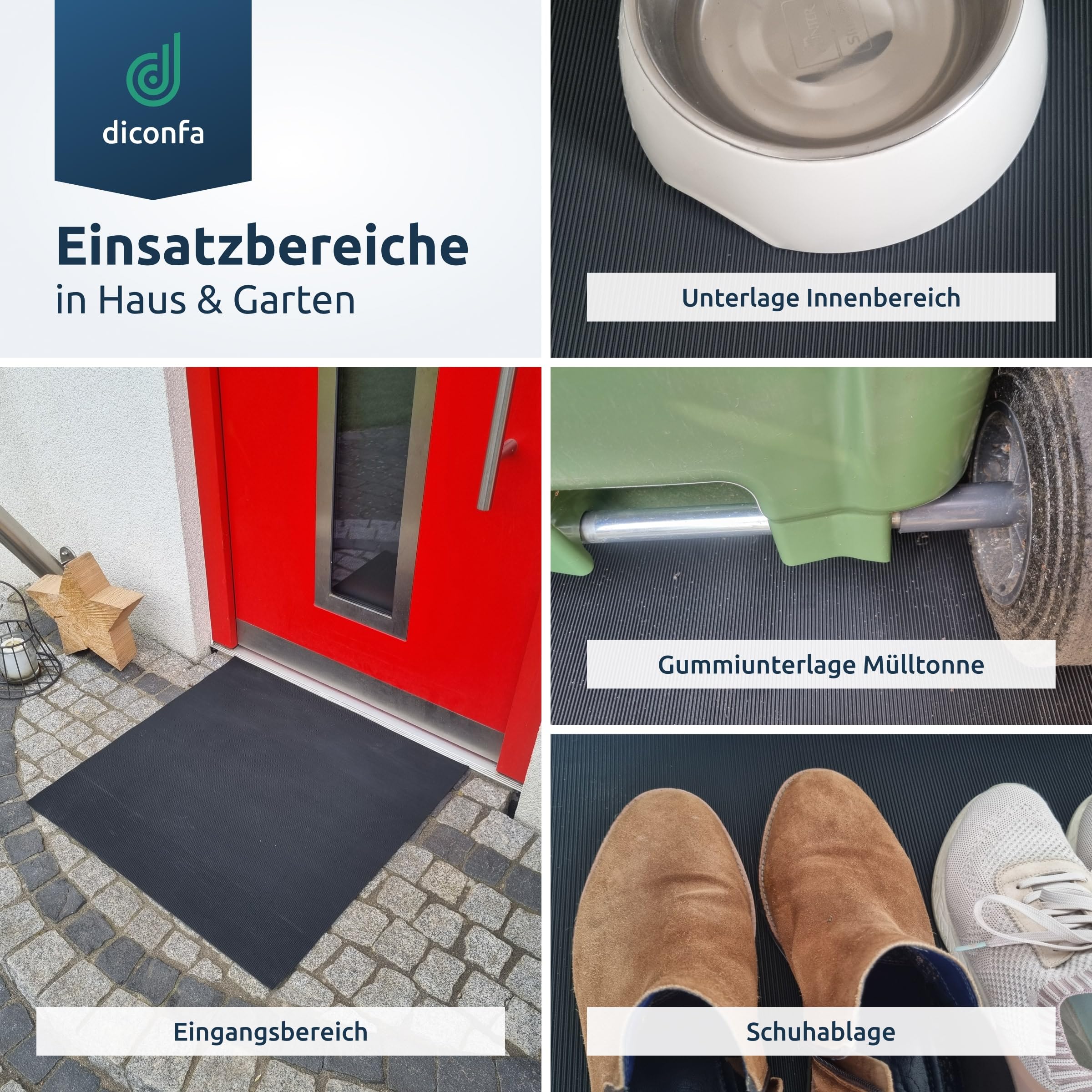 diconfa Feinriefenmatte Gummimatte 3mm stark - BREITE 0,1m bis 2m - LÄNGE 0,05m bis 10m - Auswahl 1m x 1,5m (1000mm x 1500mm) - Feinriefe Gummi Antirutsch Rillenmatte Meterware rutschfest