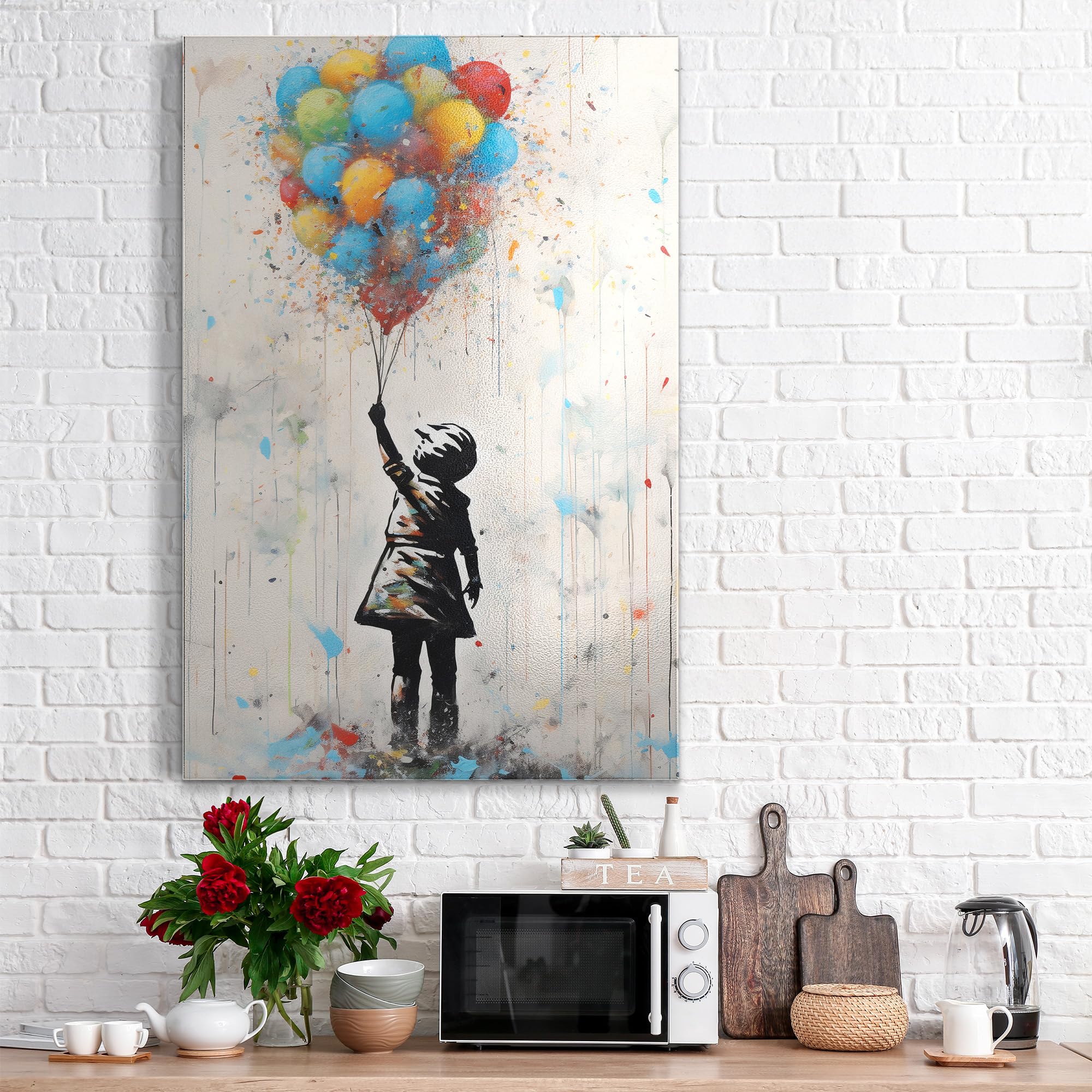 Metalowa tablica magnetyczna, wymiary 60 x 90 cm, motyw "marzenie balonów", tablica suchościeralna na wszystkie magnesy, tablica magnetyczna do kuchni i biura, designerska tablica do