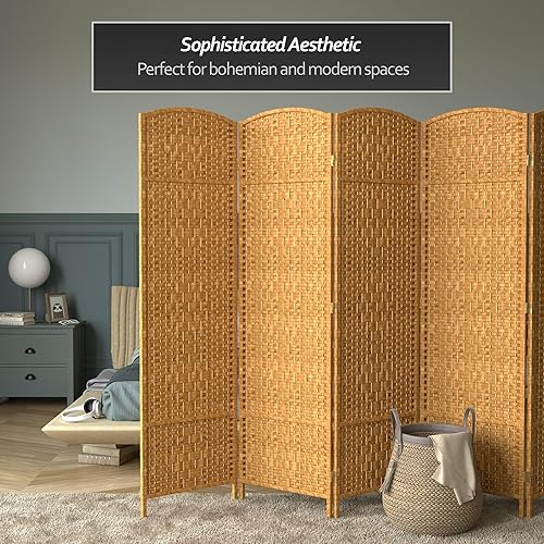 Miniatura 59 de Divisor de ambiente resistente de 6 pies, pantalla de privacidad plegable de fibra de ratán con patrón de diamante, Madera, Natural Natural,Mocha