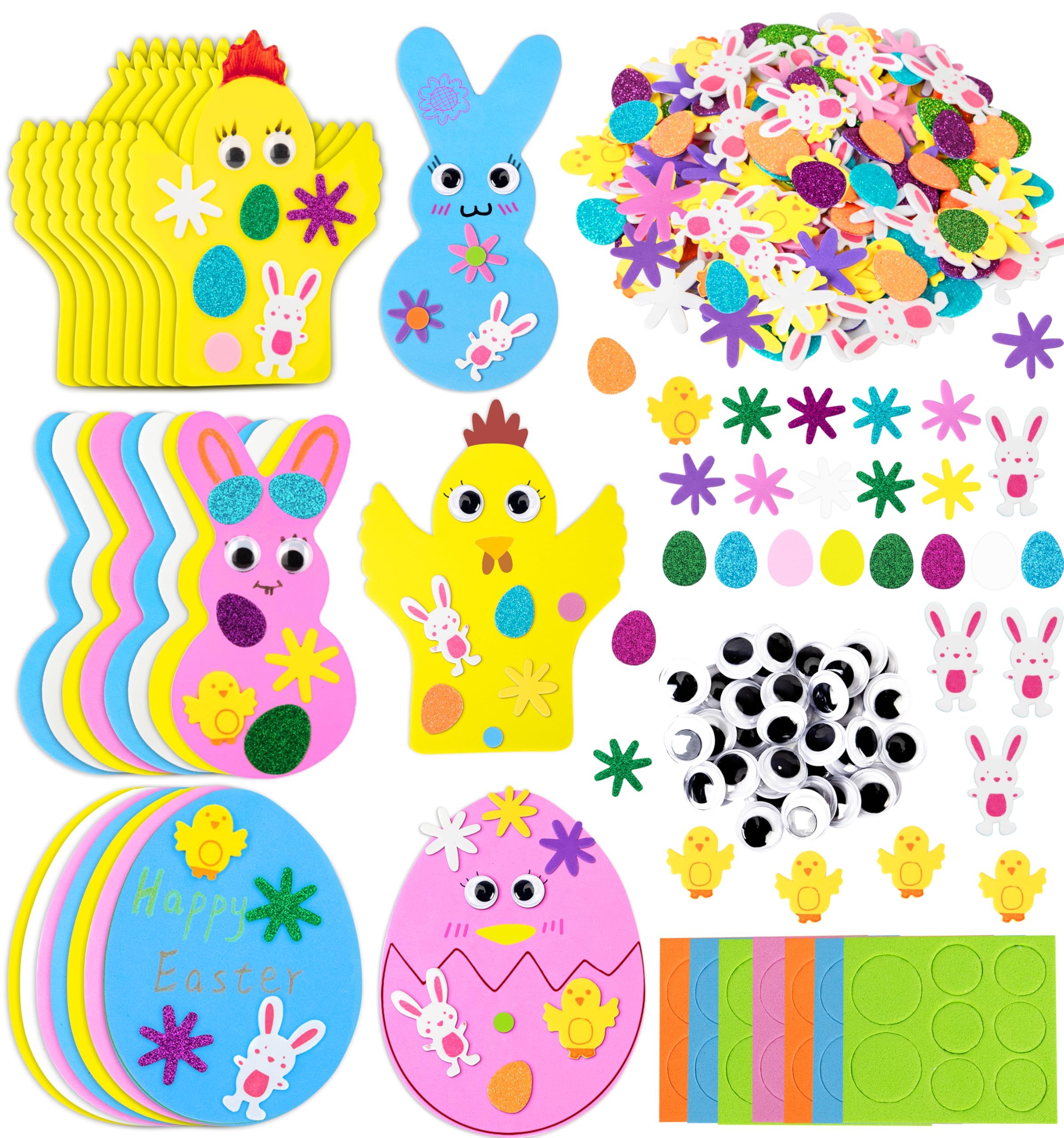 Ouddy Life 242PCS Easter Activities Foam Stickers Set for Egg Crafts DIY, Self Adhesive Eggs Bunny Chick Shaped Sticker Decorations Party Favor