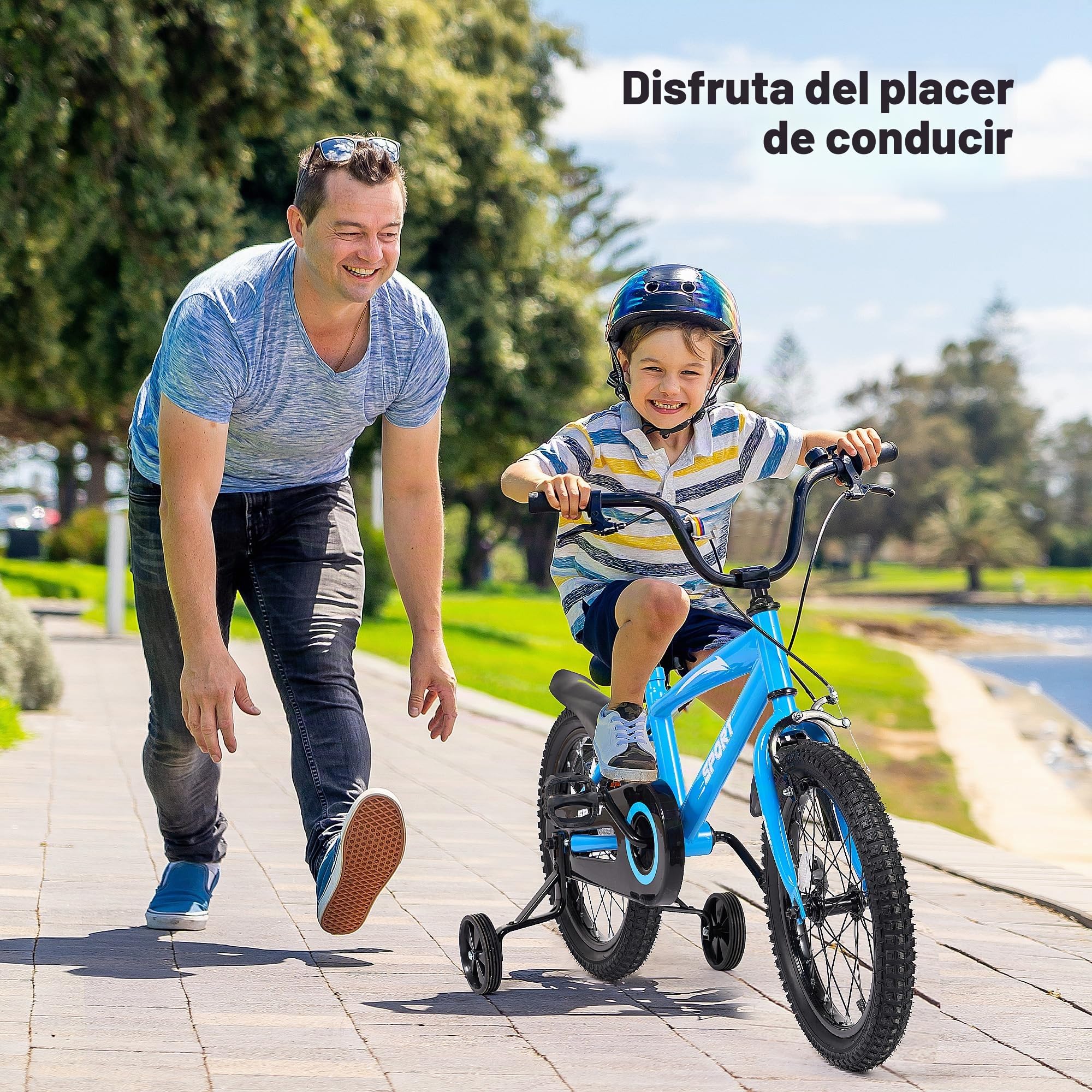 BODIOO Bicicleta infantil de 14 pulgadas, bicicleta para niños y niñas con ruedas estabilizadoras, marco estable, asiento ajustable, freno de mano y freno de contrapedal, adecuado para ciclistas de 94