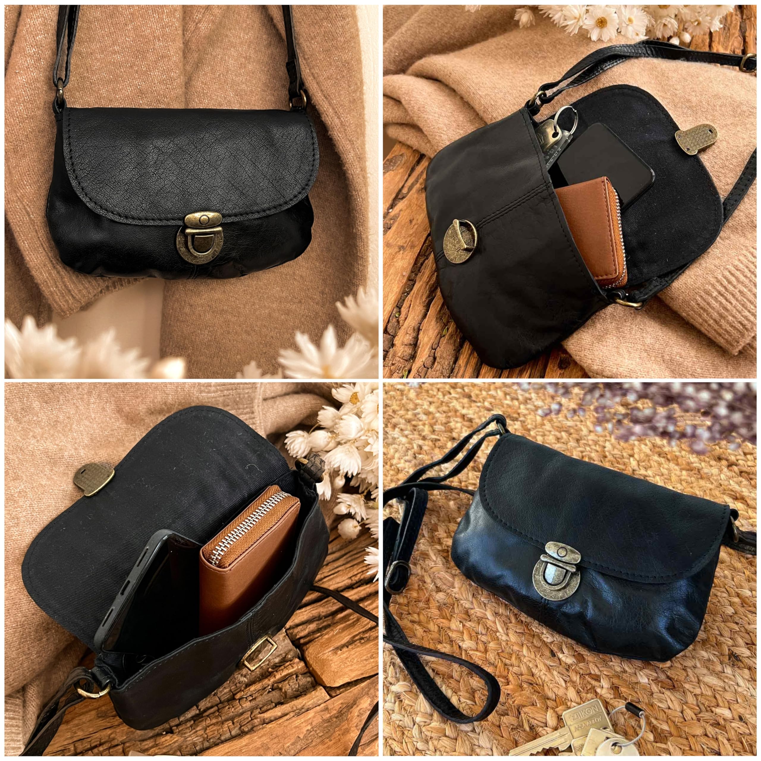 Gusti Gusti Leder Rona - Bolso bandolera de piel, diseño vintage