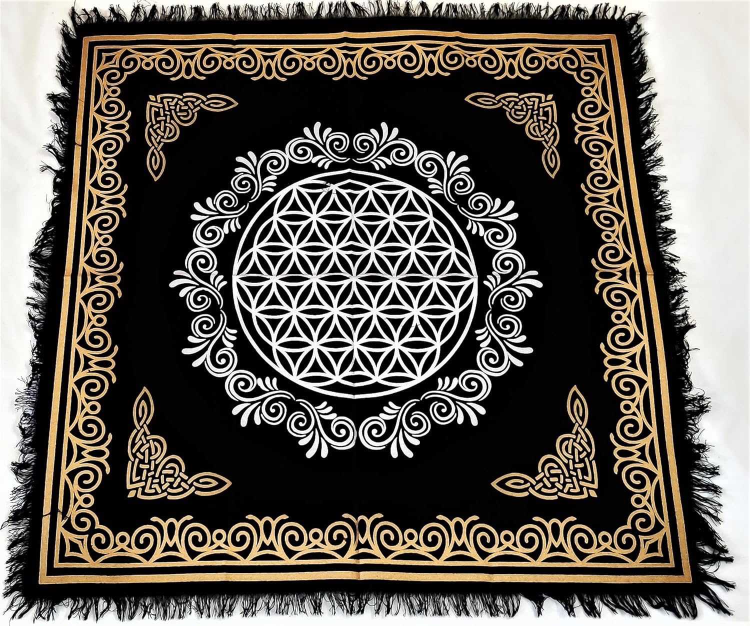 Sophia-Art Altar Cloth Witchcraft Alter Tarot Spread Top Cloth Wiccan Square Spiritual Tablecloth Wall Hanging Altar Cover Spread Witchcraft(36x36 inches 92 by 92 CM)(Hexagonal Metatron Gold)