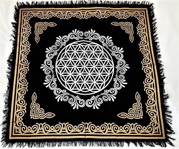 Sophia-Art Altar Cloth Flower of Life Witchcraft Alter Tarot Spread Top Cloth Wiccan Square Spiritual Table Napkins 18x18 inches 45 by 45 CMFlower of Life Gold