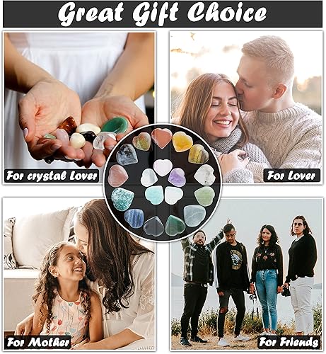 Miniatura 8 de Crocon Juego de piedras de hojaldre con forma de corazón de arcoíris arcoíris de 1.969 in, 450 quilates, bolsillo de cristal curativo, colección de