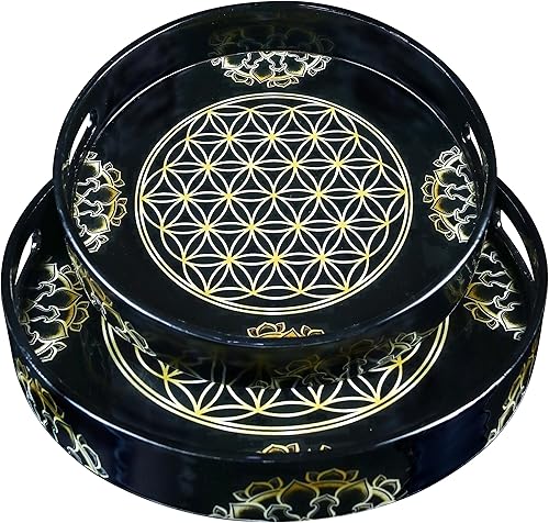 Juego de 2 bandejas redondas de madera con asas, moderna bandeja otomana para té y desayuno, decoración decorativa de cocina, baño y dormitorio