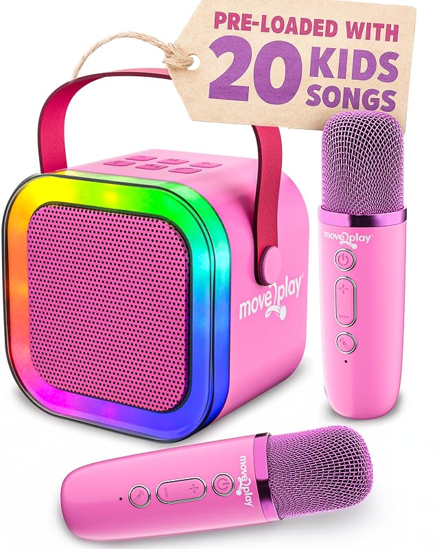 Move2Play Karaoke Machine for Kids Includes 20 Kid Songs 2 Microphones Connect with Bluetooth 3 4 5 6