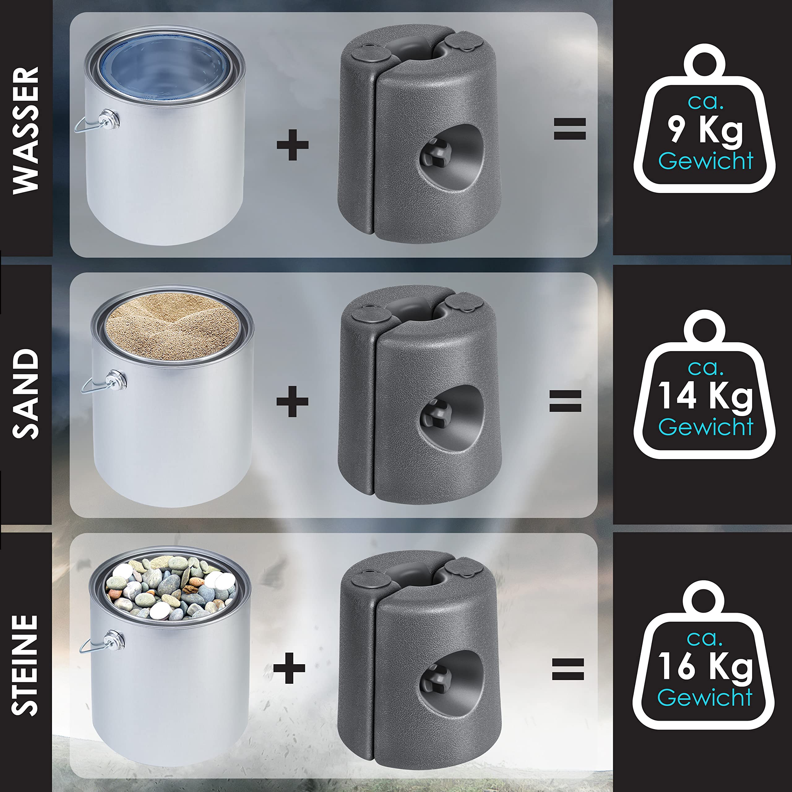 KESSER® Soportes para Pabellón Conjunto de 4 Soportes | de Pabellón Rellenables con Agua/Arena 22 x 22 x 25cm Pesos HDPE para Estabilización de Carpas de Jardín Cenadores, Antracita