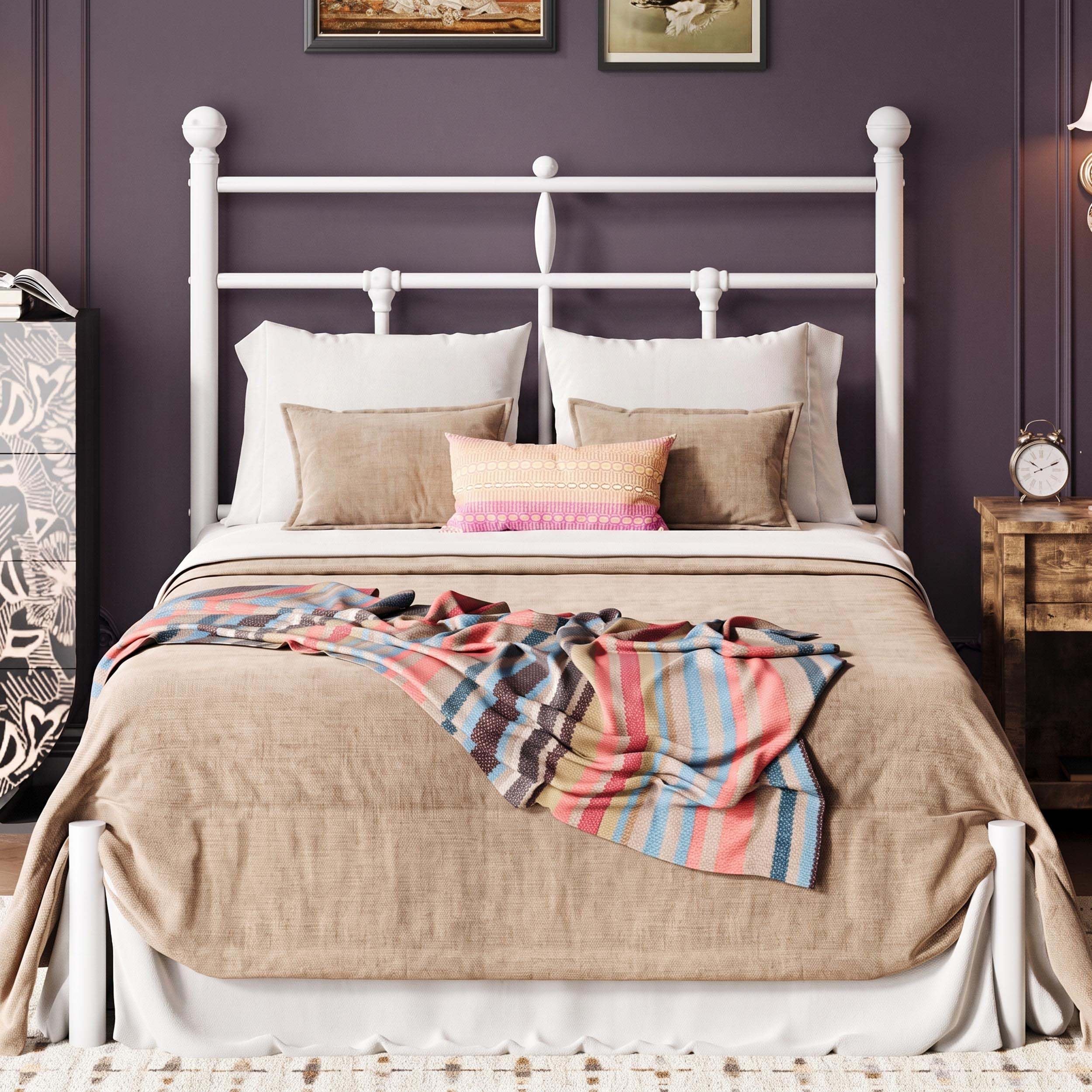 SHA CERLIN Twin Size Metal Platform Bed Frame with Victorian Vintage Headboard/Under Bed Storage/No Box Spring Needed/Easy Assembly/Noise Free/Mattress Foundation/White